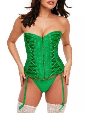 Adore Me Green Lace Corset With Boning And Metal Closure 1x